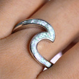 Sterling Silver White Opal Wave Ring on index finger