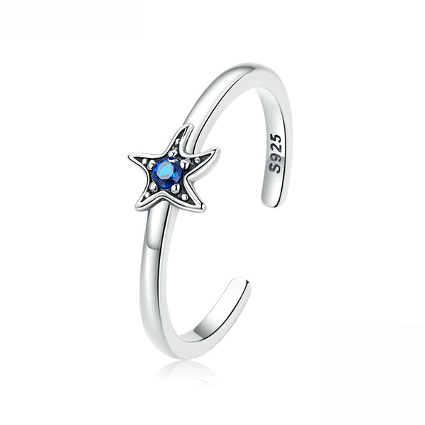 Blue Crystal Starfish Ring on white background