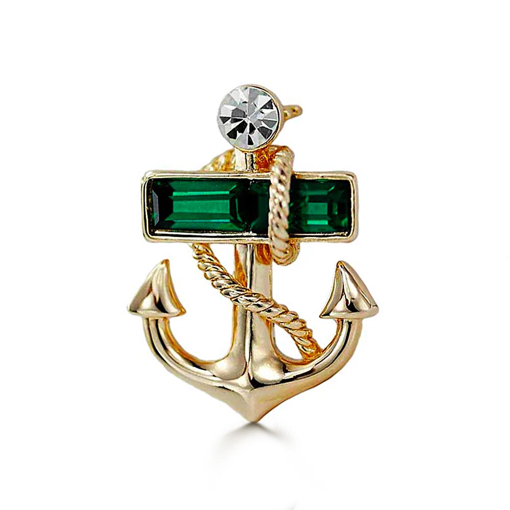 Gold Anchor Brooch with Emerald Crystal Citrus Reef