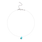 Blue tear shaped pendant and fishing line necklace