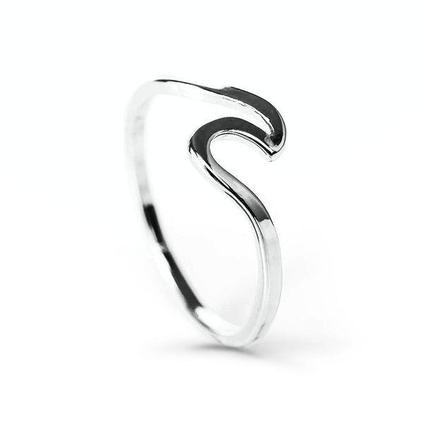 side view of ocean wave ring in silver