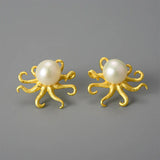 Sandblasted gold Octopus Studs