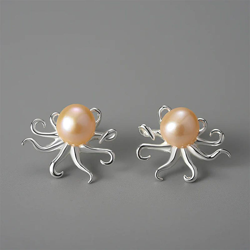 Polished Silver Octopus Studs Earrings