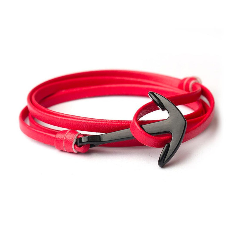 Red Leather Anchor Bracelet