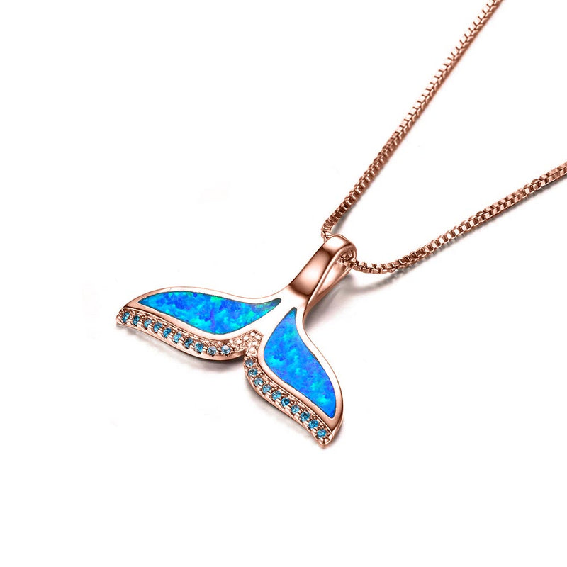  Mermaid fin pendant with box link chain necklace  in Rose Gold 
