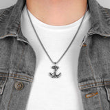 Man wearing a Silver Anchor Necklace