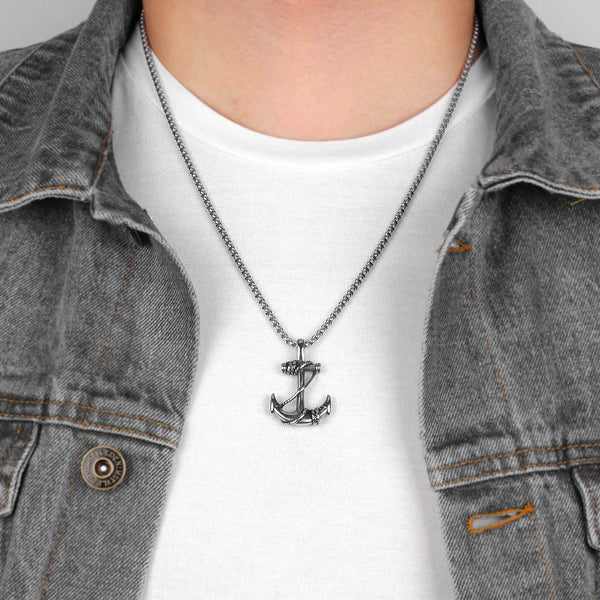 Man wearing a Silver Anchor Necklace