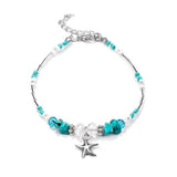 Silver Starfish Anklet with Turquoise Beads