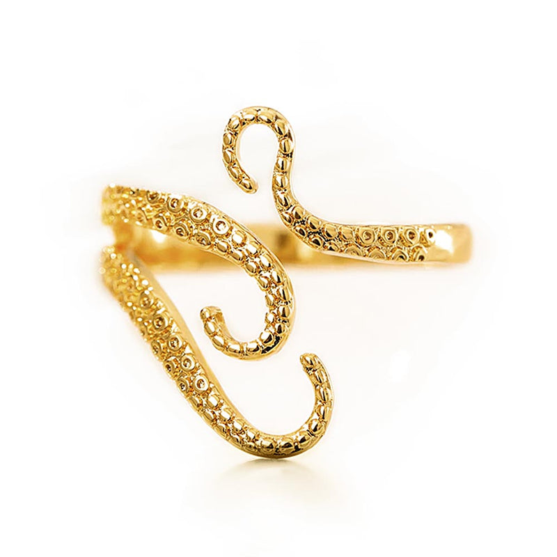 Top facing view of a gold octopus ring