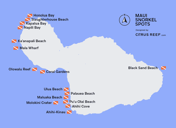 Best Maui snorkeling spots map locations