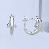 Front and side view of Dolphin Hoop Earrings