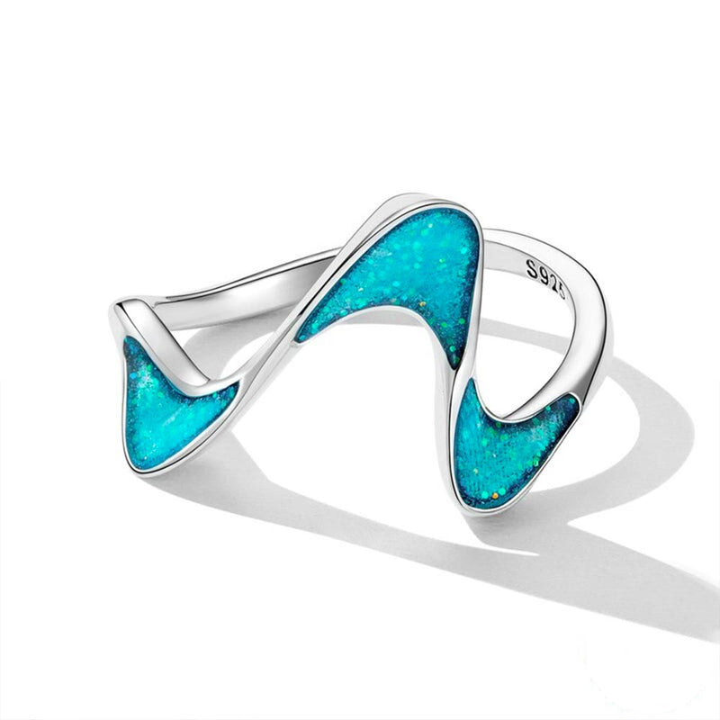 Front view of Blue Enamel Waves Ring 