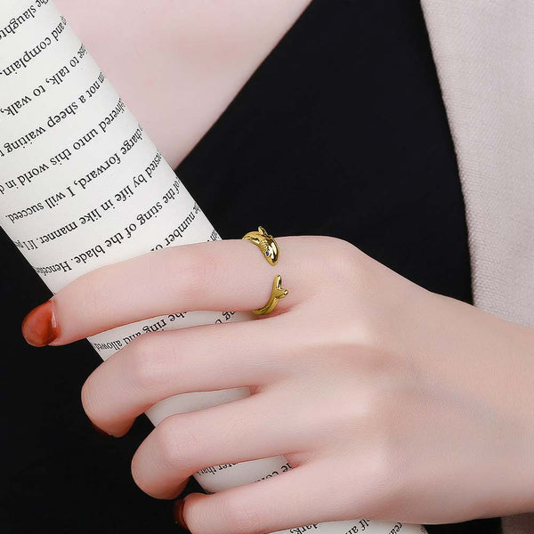 Woman wearing a Gold Baby Shark Ring