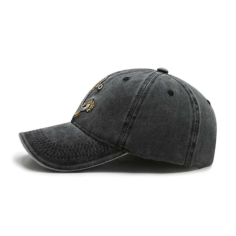 Side view of black Anchor Baseball Cap