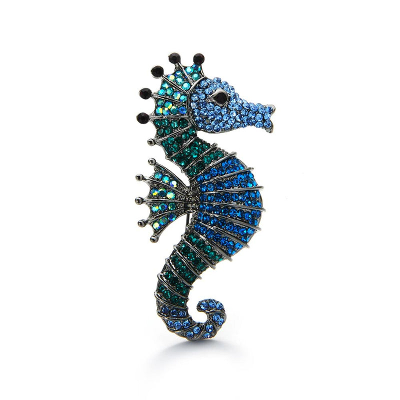 Blue Seahorse Brooch with crystal Rhinestones