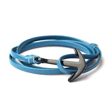 Blue Leather Anchor Bracelet