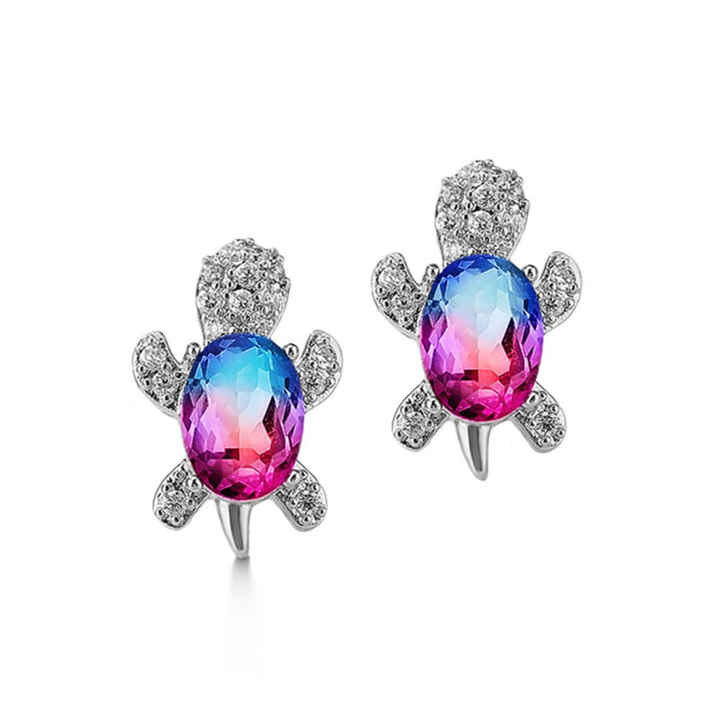 Blue and purple crystal turtle stud earrings 