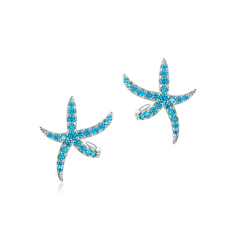 Pair of Blue Sea Star Earrings on white background