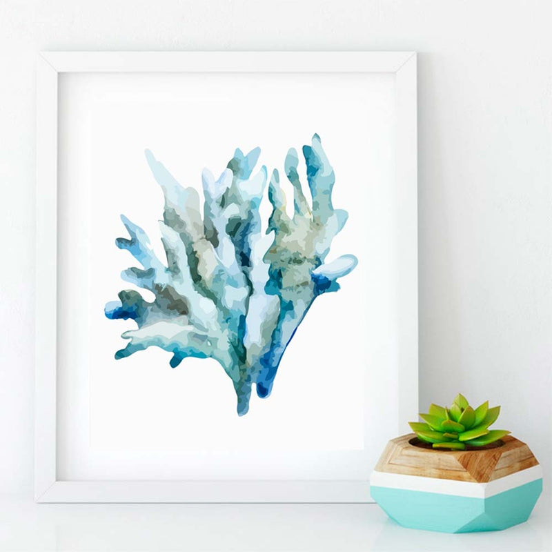 Blue Stony Coral Print Canvas