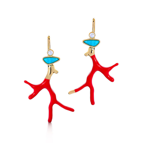 Red Enamel Coral Earrings Citrus Reef