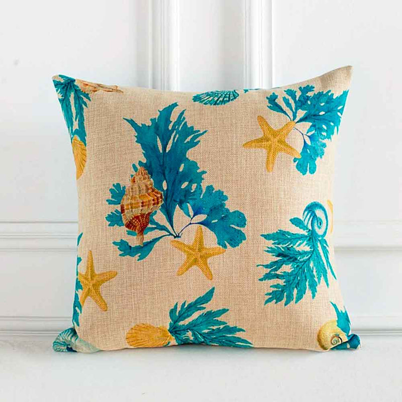coral, seashell and starfish printed throw pillow