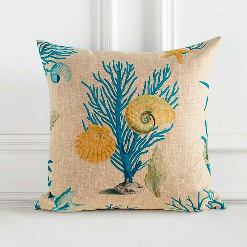 sea fan and shell cushion print
