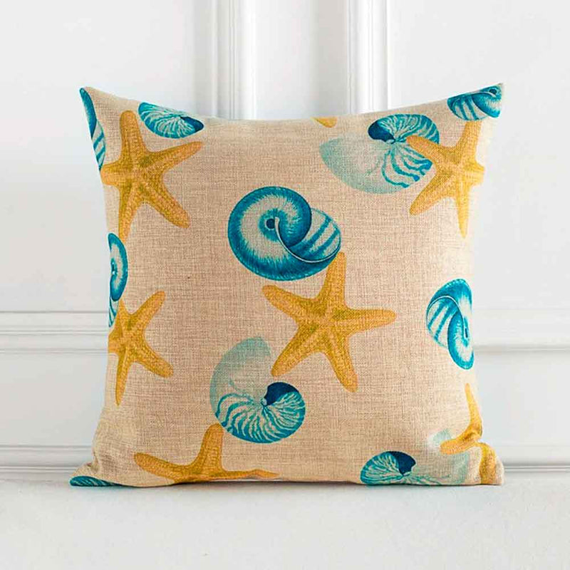 sea star and nautilus shell cushion print