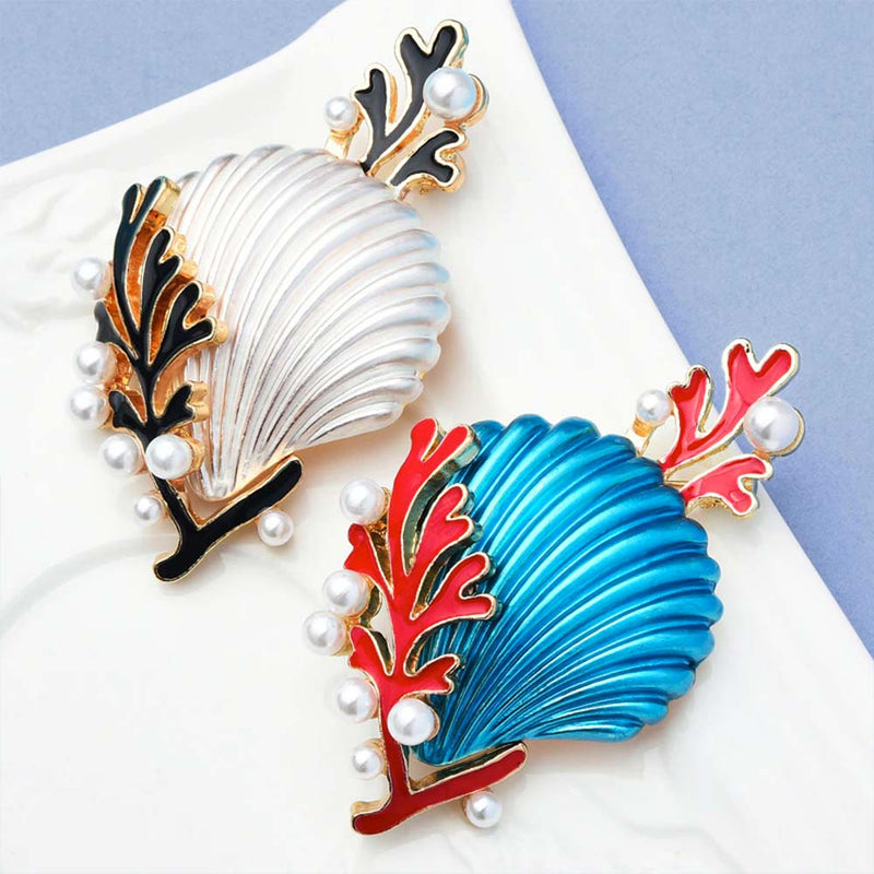 Two Shell & Coral Brooches