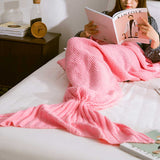 Lying in bed with a Pink Mermaid Tail Blanket