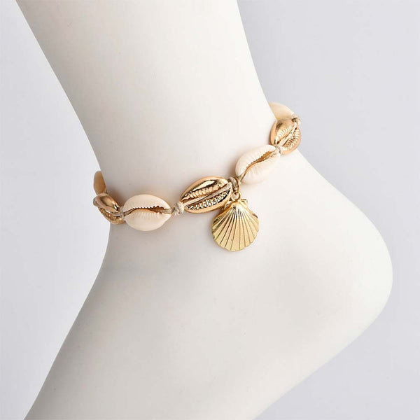 Gold Seashell Clover Dots Bracelet  White  Hello My Love