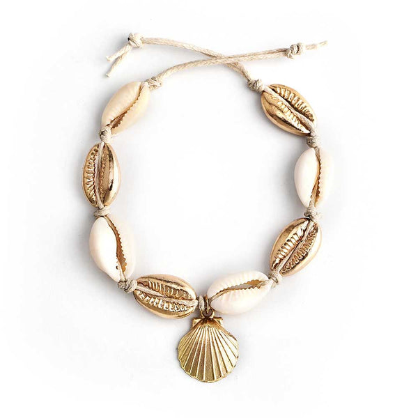 Gold Cowrie Anklet with Shell Charm