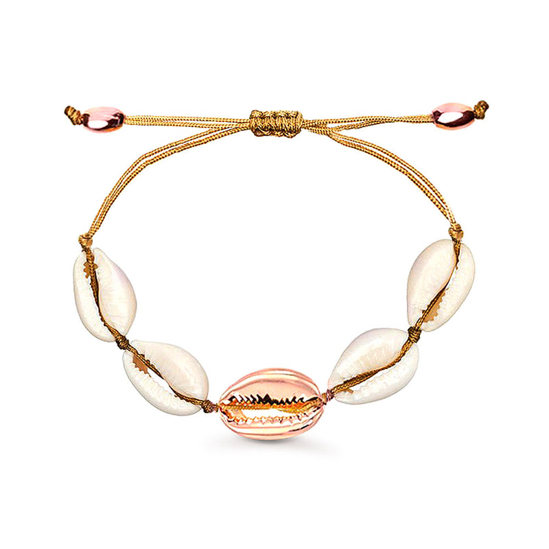 Natural Cowrie Shell Bracelet in Rose Gold