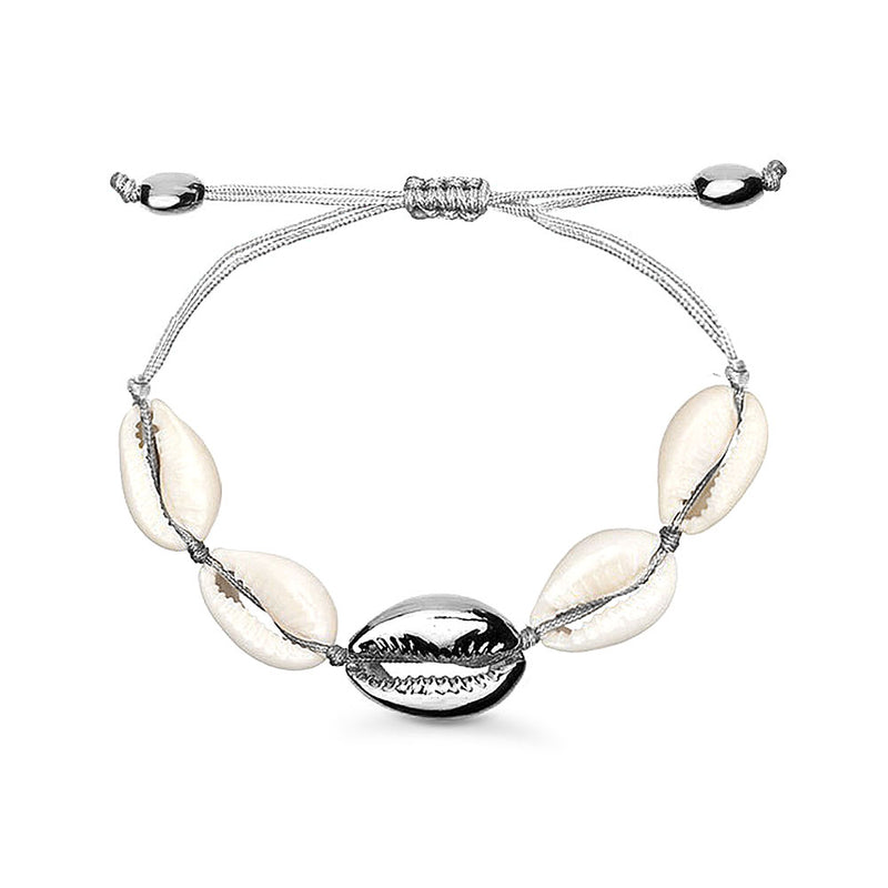 Natural Cowrie Shell Bracelet in Silver