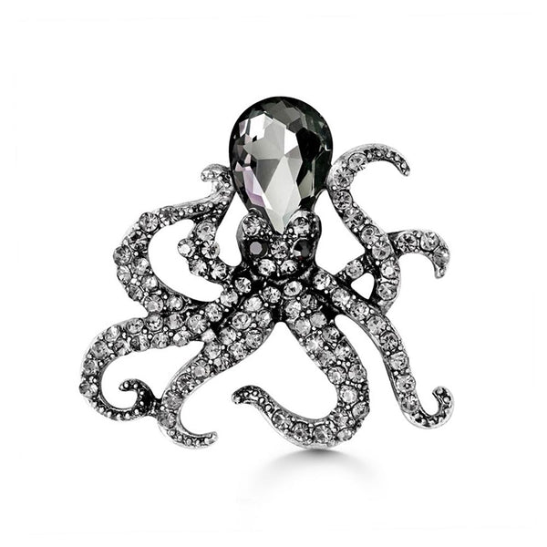 Clear Rhinestone Octopus Brooch