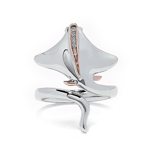 front view of silver Eagle Ray Ring 