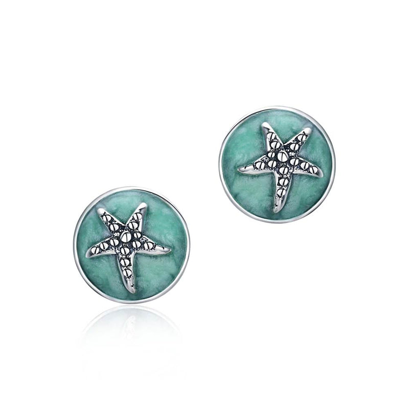 Product shot of Aqua Green Vitality Enamel Starfish Earrings 