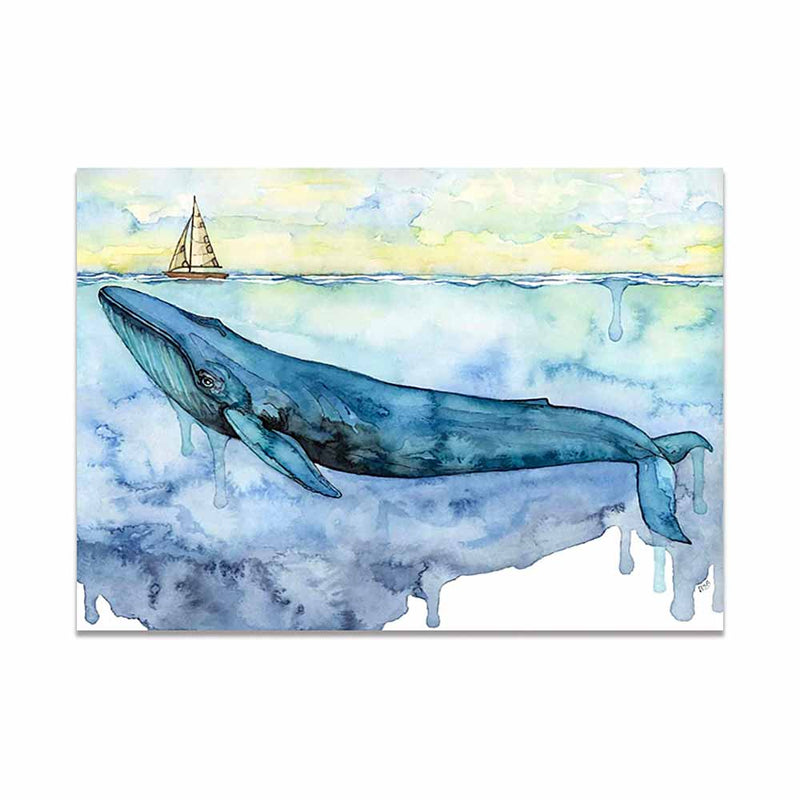 Blue Whale and Sailboat Landscape Canvas Print