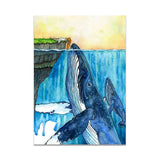 Printed canvas of woman touching Humpback Whales