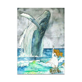 Woman posing next to a Breaching Humpback Whale Canvas print