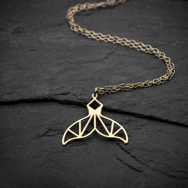 Laser cut fishtail pendant in gold 