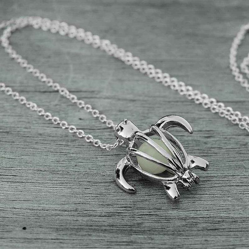 Silver Turtle Necklace lying flat