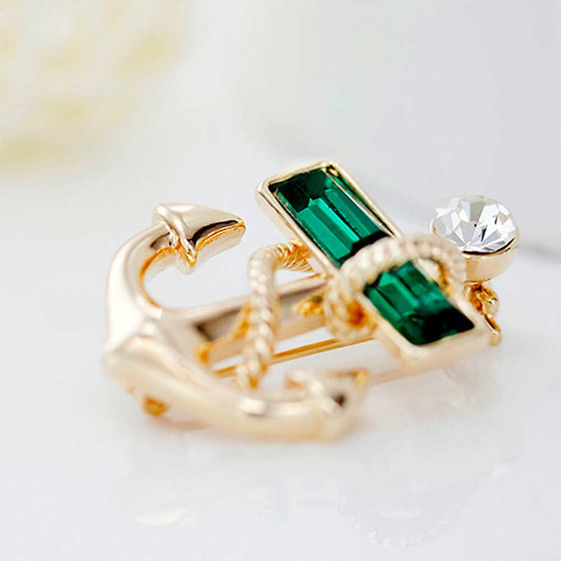 Nautical Brooch with Emerald Green Crystal  
