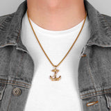 Man wearing a Gold Anchor Pendant Necklace