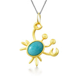 Amazonite and Gold Crab Pendant Necklace