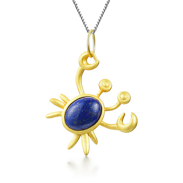 Lapis and Gold Crab Pendant Necklace