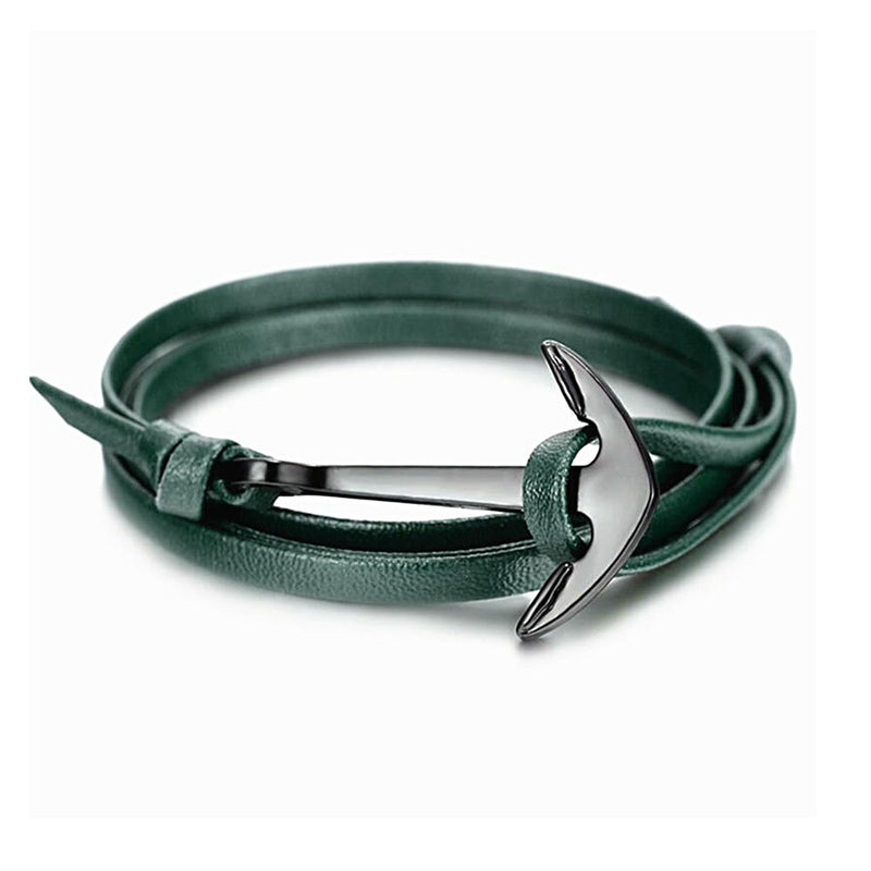 Green Leather Anchor Bracelet