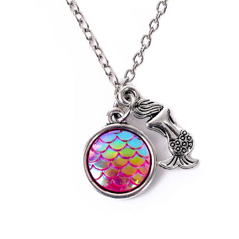 Pink & Green Mermaid Scale Necklace & Pendant