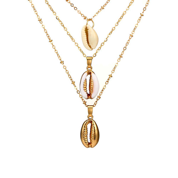 Layered Cowrie Shell Necklace in Gold