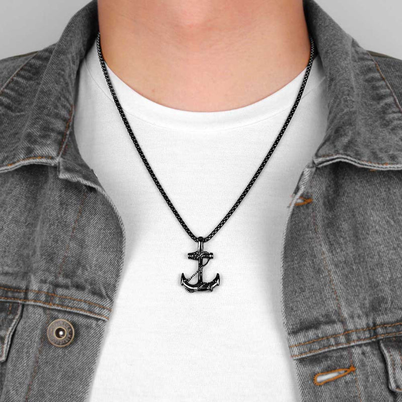 Man wearing a Black Anchor Necklace
