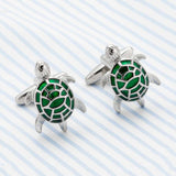 Cute Green and Silver Turtle Cufflinks 